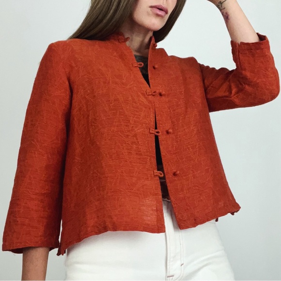 Eileen Fisher Linen-Blend Button-Front Imperial Collar Jacket | Size S/P - Picture 2 of 8